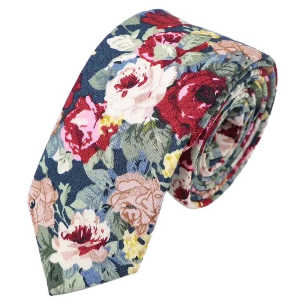 Handmade Blue and Pink Floral Cotton Skinny Tie
